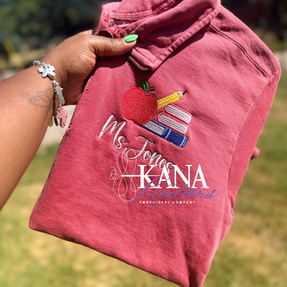 Teacher Apple and Books | Quarter Zip