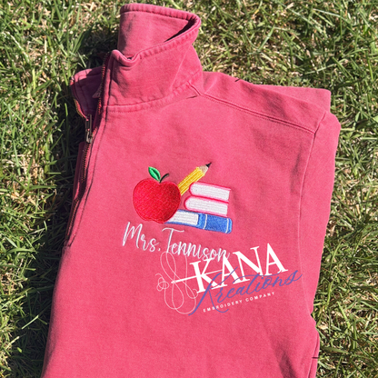 Teacher Apple and Books | Quarter Zip